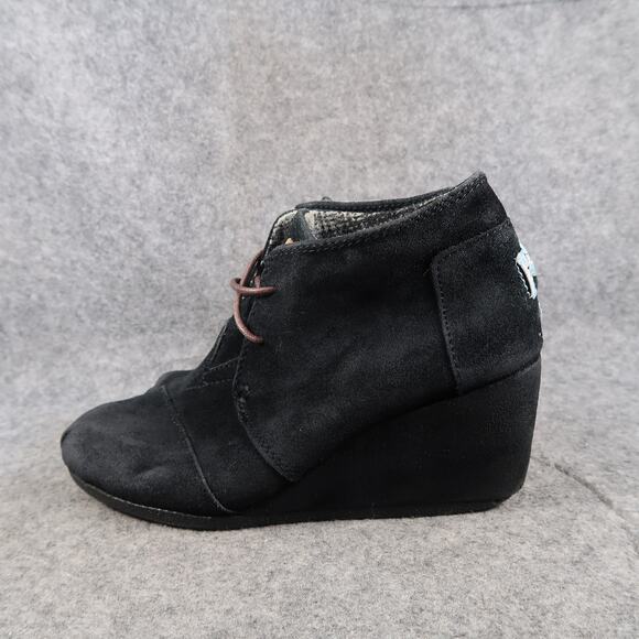 Toms Shoes Womens 6 Desert Booties Wedge Ankle Boot Fashion Casual Suede Black - Picture 4 of 15